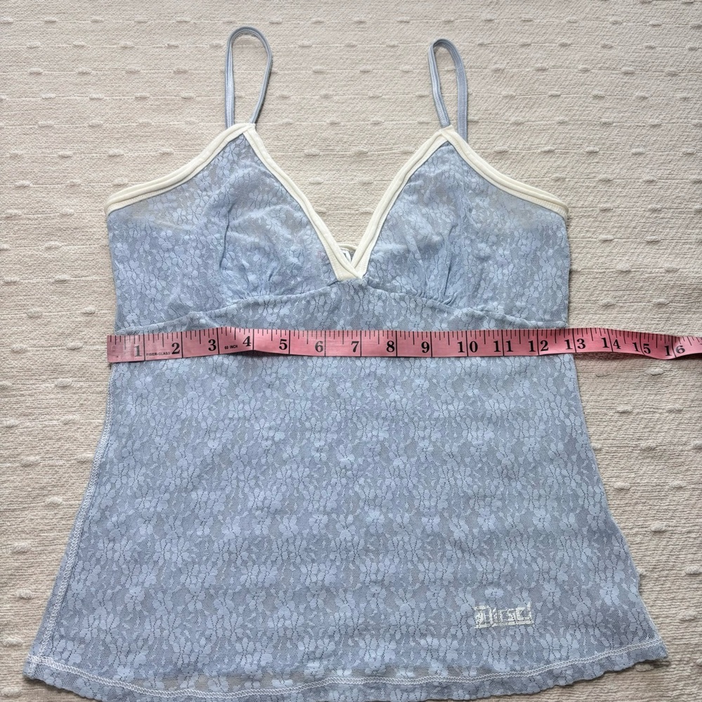 Diesel Vintage Stretchy Blue Lace Top Size L - Picture 5 of 7